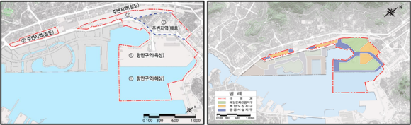 (왼쪽부터)대상구역 및 토지이용계획/해수부